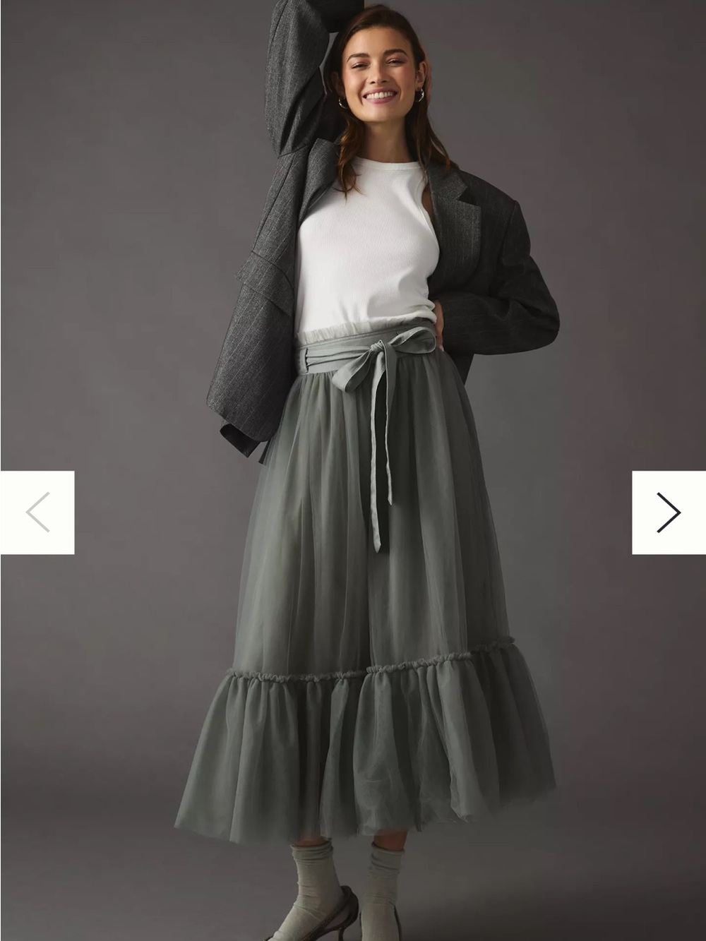 Anthropologie Pilcro S
age Gray Tulle Ruffle Midi Skirt – Large